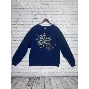 Jerzees Navy‎ Blue Bird Tree Print Sweatshirt LGG